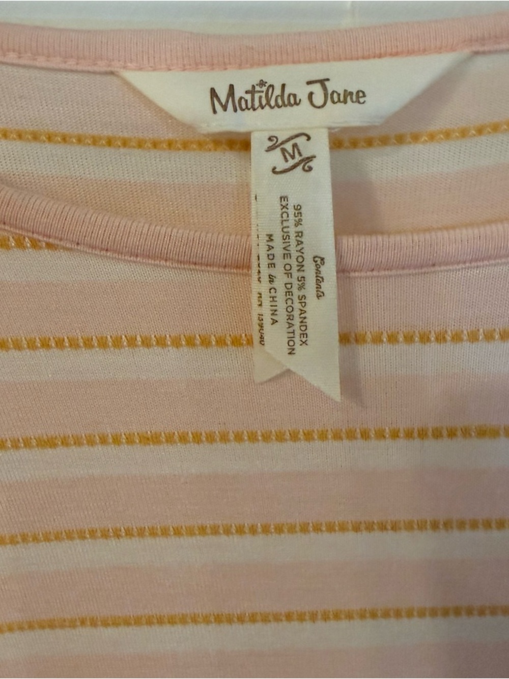 Matilda‎ Jane Blush Pink Striped Peplum Tunic Top Long Sleeve Women’s Size M - Picture 4 of 12